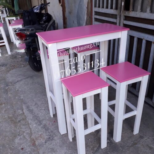 Bàn ghế đôn trà sữa- cà phê bằng gỗ chân cao