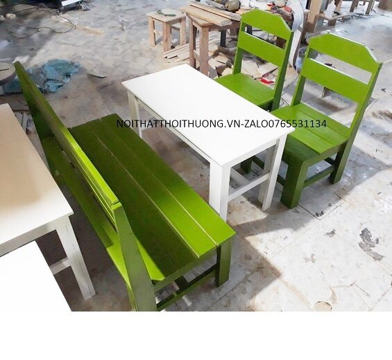 Bàn ghế băng dài gỗ cafe trà sữa