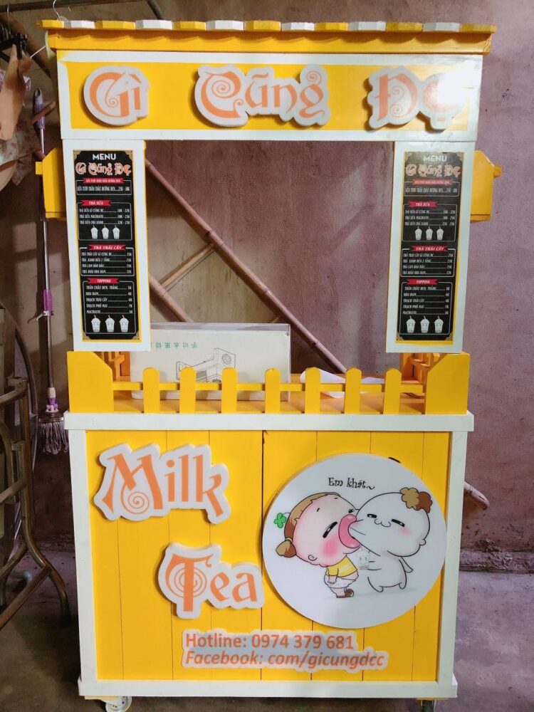 tủ gỗ bán trà sữa