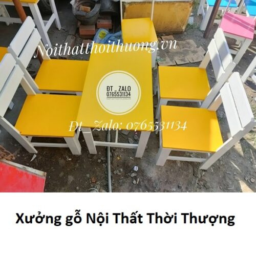 Bàn ghế gỗ trà sữa có tựa lưng