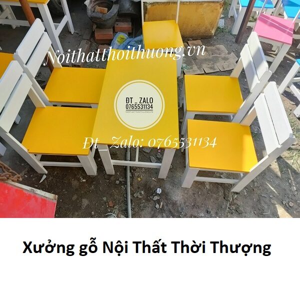 Bàn ghế gỗ trà sữa có tựa lưng