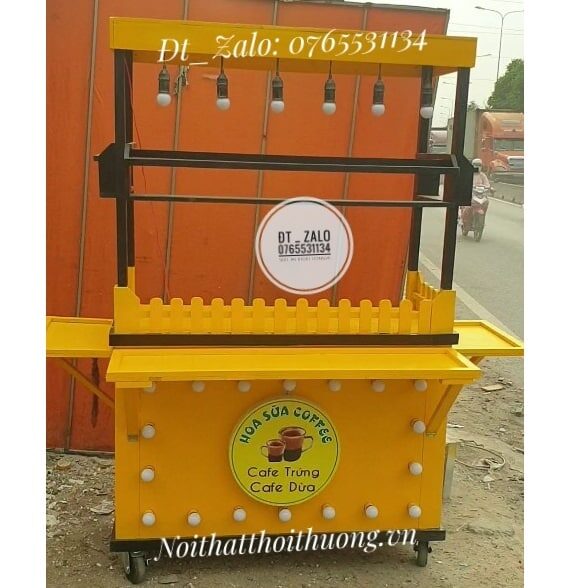 Mẫu xe trà sữa đẹp bằng gỗ có đèn HCM, Bình Dương, Đồng Nai