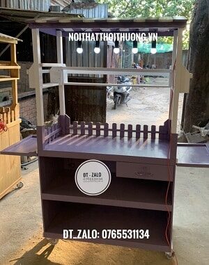 Xe đẩy bán trà sữa bằng gỗ đẹp giá rẻ