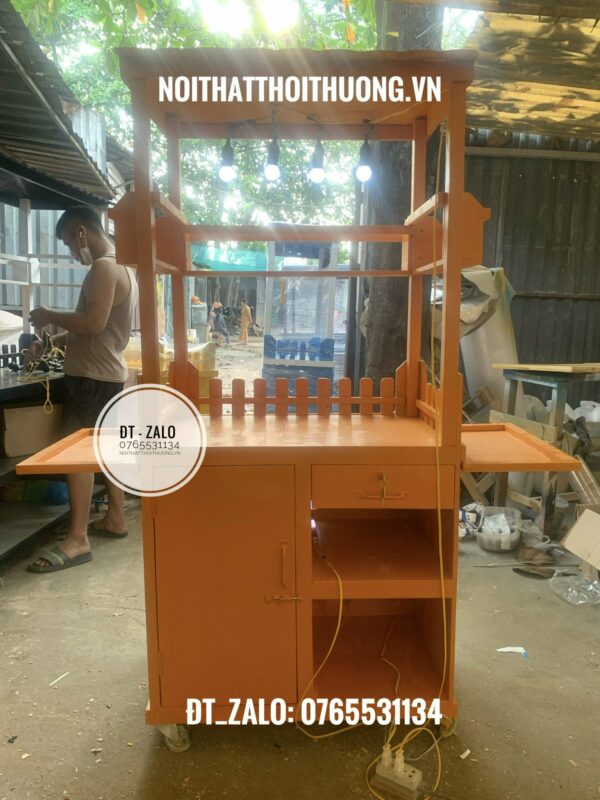 xe gỗ bán trà sữa