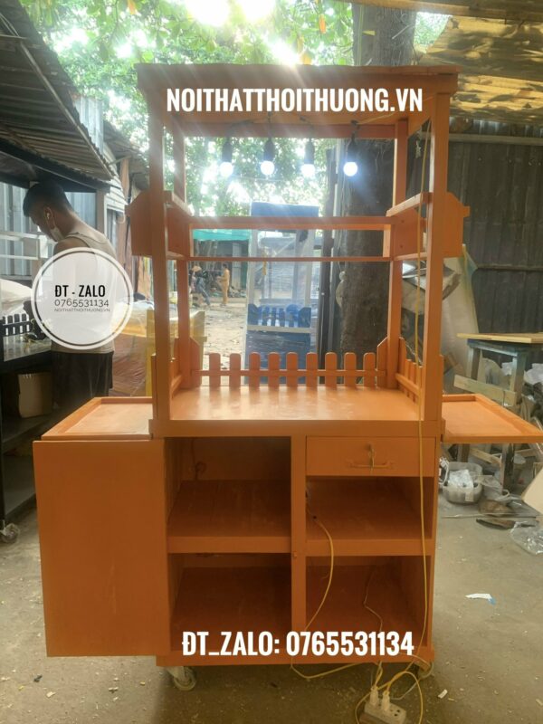xe gỗ bán trà sữa