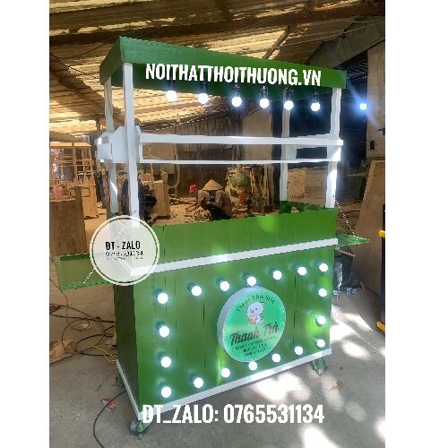 những mẫu tủ bán trà sữa , trà chanh, sinh tố, nước ép đẹp màu xanh lá