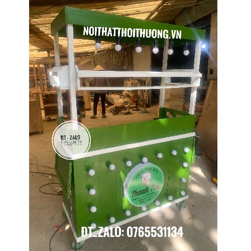 những mẫu tủ bán trà sữa sinh tố, trà xanh nước ép đẹp xanh lá