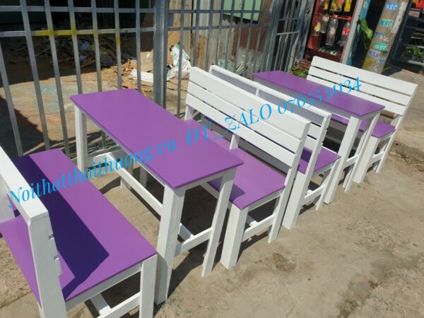 Bàn ghế băng dài gỗ trà sữa cà phê đẹp