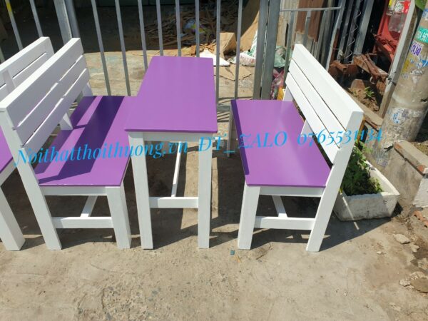 Bàn ghế băng dài gỗ trà sữa cà phê đẹp HCM, Bình Dương