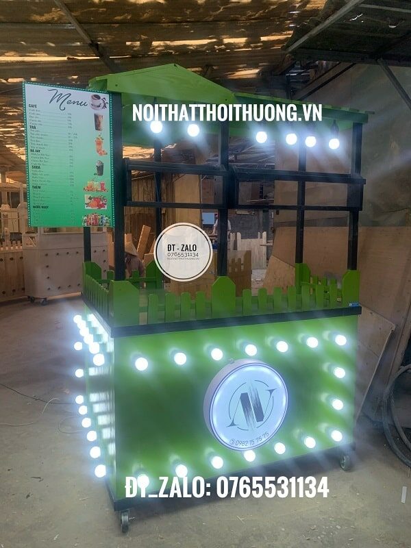 Quầy bar trà sữa , cafe sinh tố màu xanh đẹp HCM