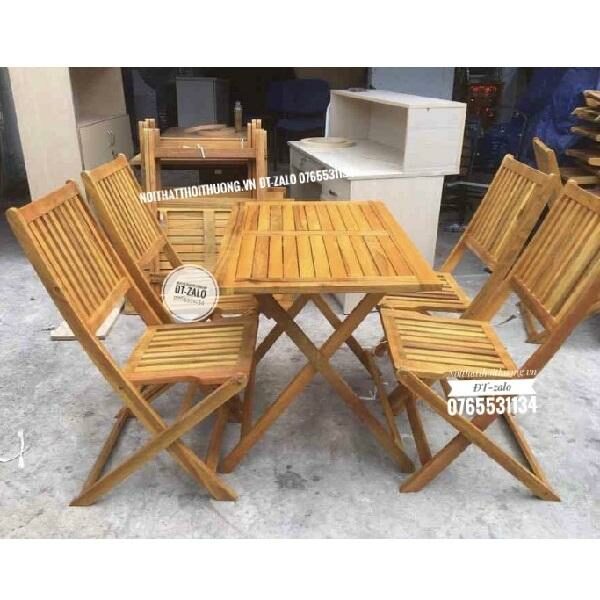 bộ bàn ghế xếp cafe màu nâu gỗ