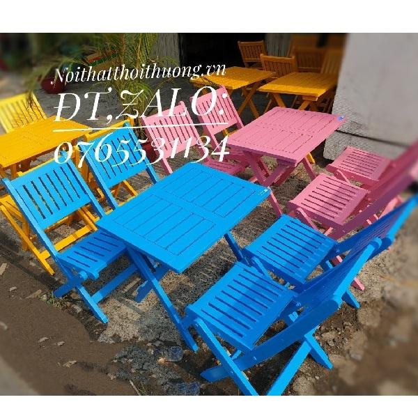 bộ bàn ghế xếp cafe màu xanh