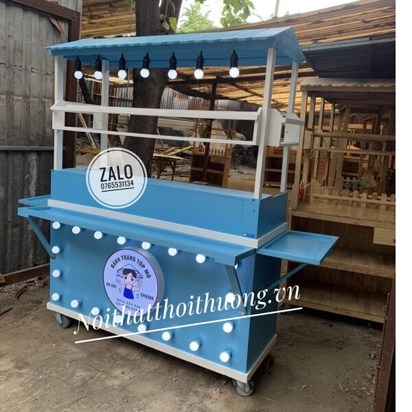Xe bán bánh tráng trộn bằng gỗ đẹp