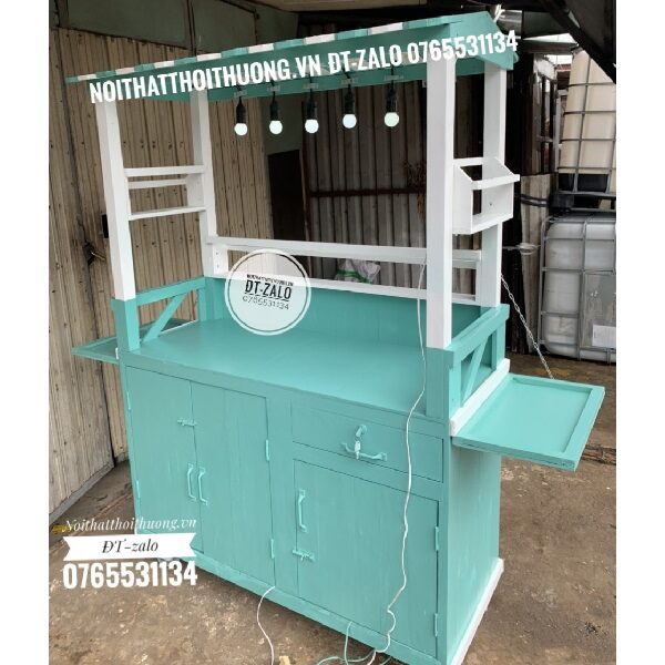 Xe đẩy trà sữa bằng gỗ giá rẻ