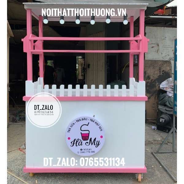 Xe bán trà sữa dễ thương màu hồng