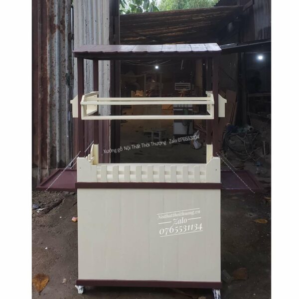 Tủ gỗ bán cà phê mang đi 1m có mái màu kem phối nâu HCM