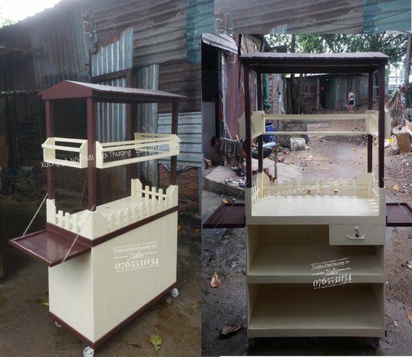 Tủ gỗ bán cà phê mang đi 1m có mái màu kem phối nâu HCM, Bình Dương, ĐỒng Nai