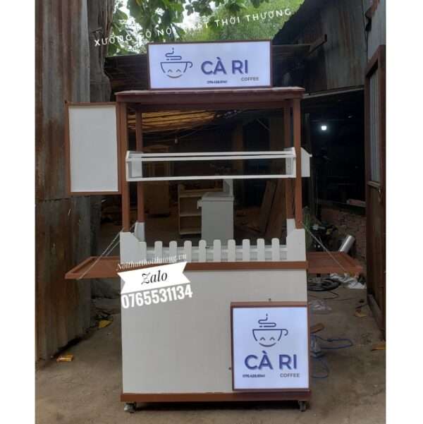 Xe bán cà phê mang đi bằng gỗ 1m có mái có đèn decor đẹp đà nẵng, hcm, dĩ an, bình dương