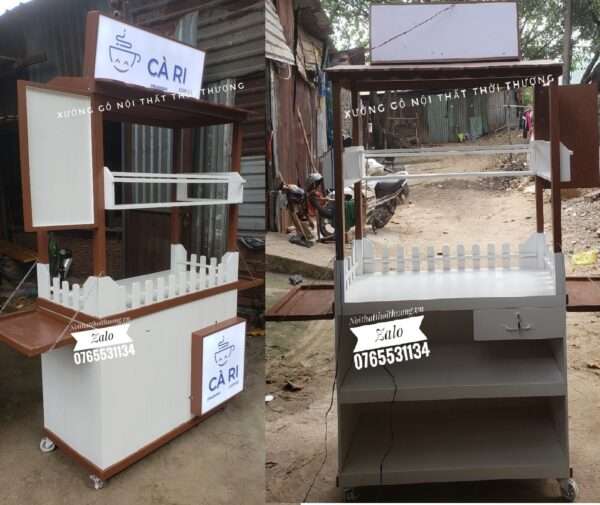 Xe bán cà phê mang đi bằng gỗ 1m có mái có đèn decor đẹp đà nẵng, hcm, dĩ an, bình dương